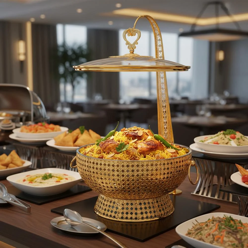 عرض سخانات طعام فاخرة لمناسبة احتفالية كبيرة